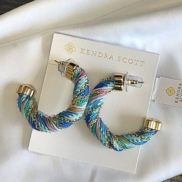 Kendra Scott Jewelry - Kendra Scott Earrings Masie Corded Hoop Gold Pastel Mix Blue Summer Spring